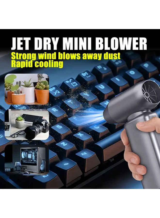 مروحة توربو محمولة يدوية رمادية عالية السرعة 150000 دورة في الدقيقة بشحن USB ومحرك عديم الفرشاة مع عدة أوضاع - Image 5